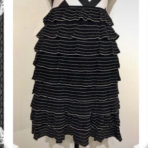 Max Studio Black&White Striped Ruffles Skirt